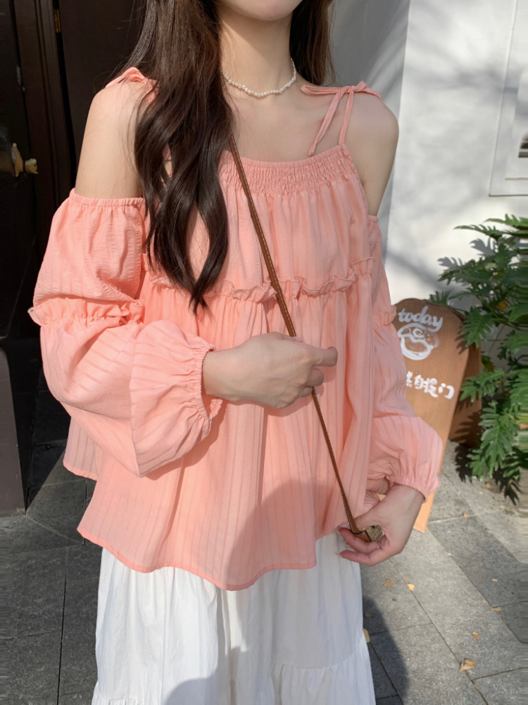 Korean style show young tops loose strapless shirt