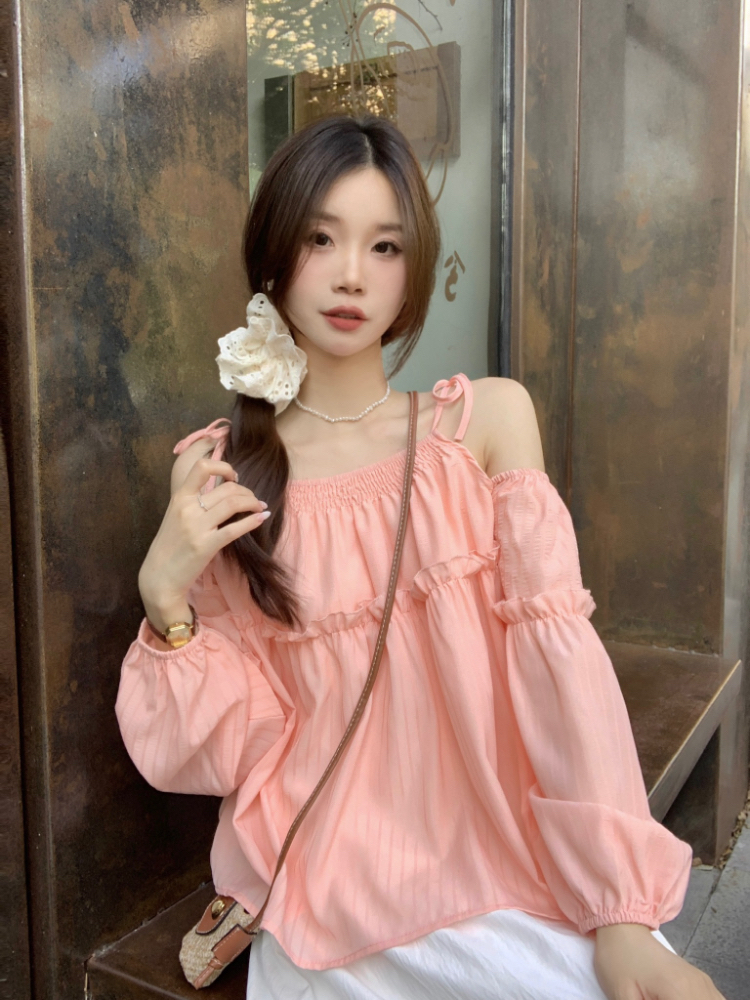 Korean style show young tops loose strapless shirt