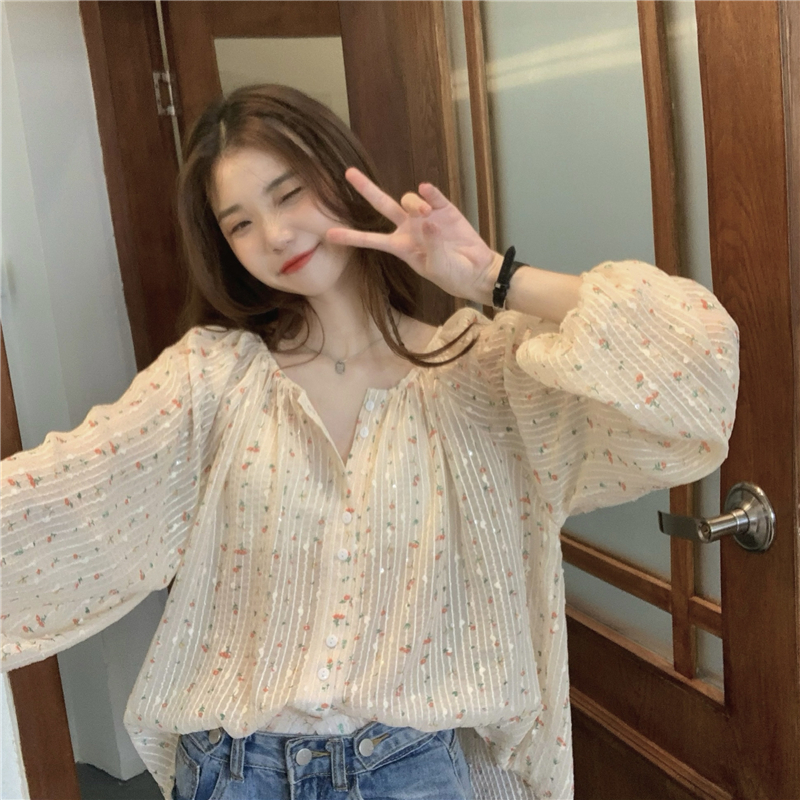 Single-breasted splice tops floral shirt for women