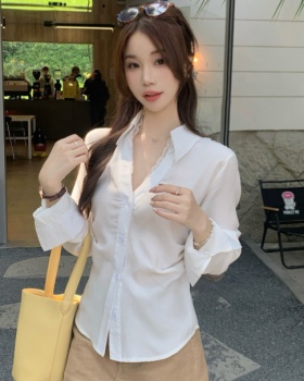 All-match white shirt retro autumn tops for women