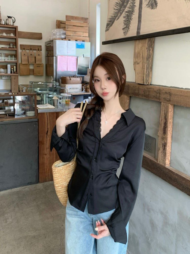 All-match white shirt retro autumn tops for women
