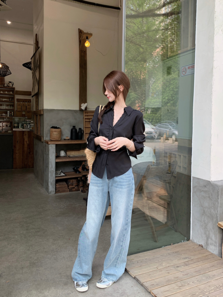All-match white shirt retro autumn tops for women