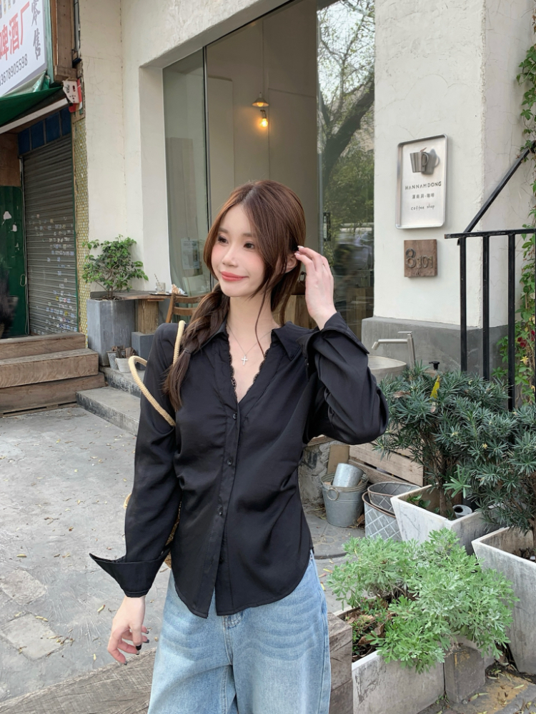 All-match white shirt retro autumn tops for women