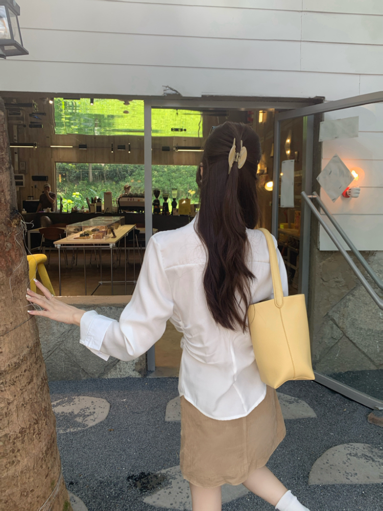 All-match white shirt retro autumn tops for women