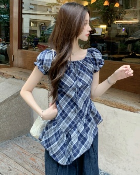 Korean style retro shirt puff sleeve hem tops for women