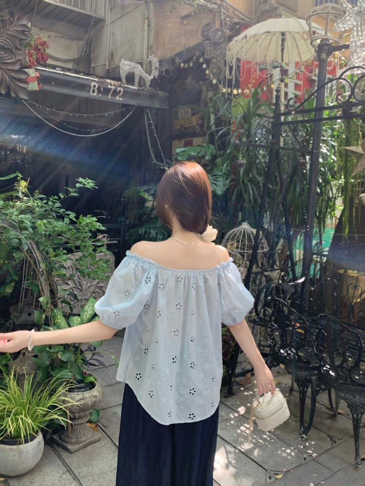Square collar vacation shirt loose tops for women