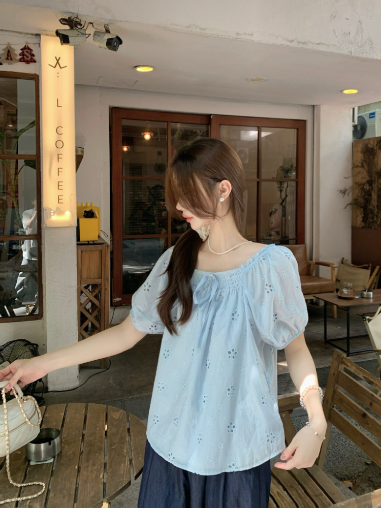 Square collar vacation shirt loose tops for women
