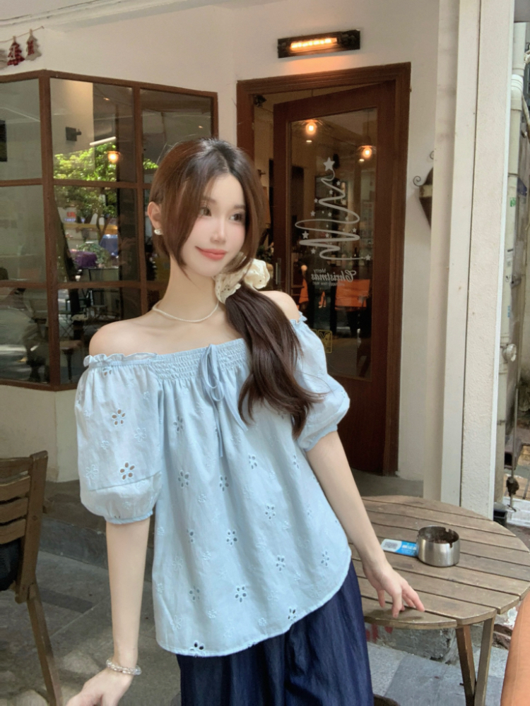 Square collar vacation shirt loose tops for women