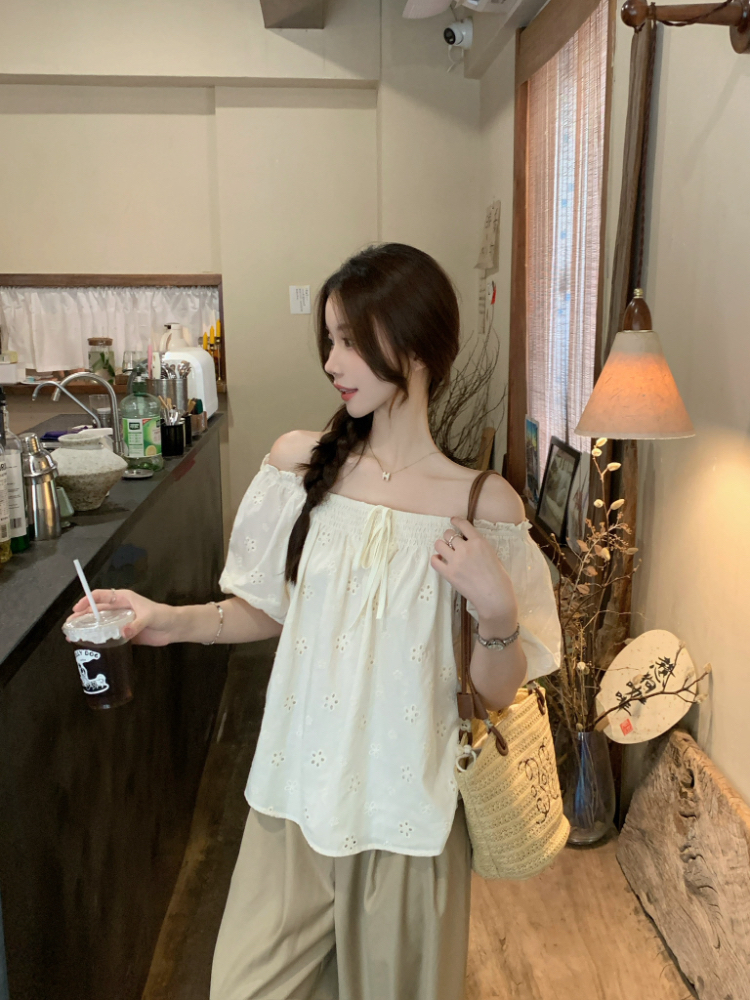 Square collar vacation shirt loose tops for women