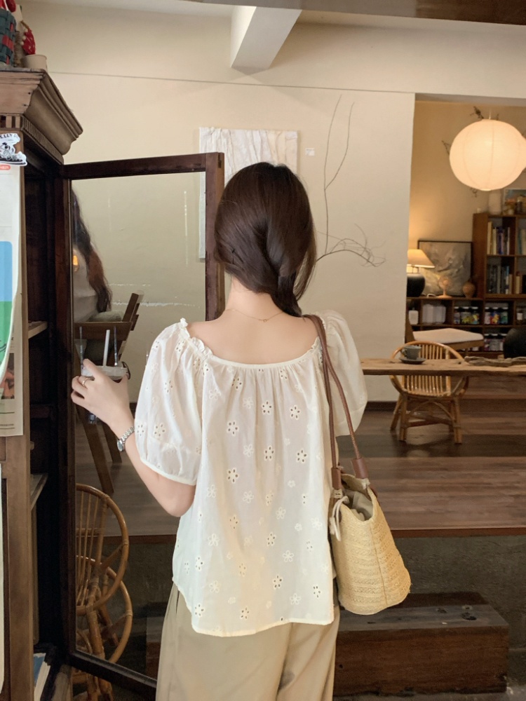 Square collar vacation shirt loose tops for women
