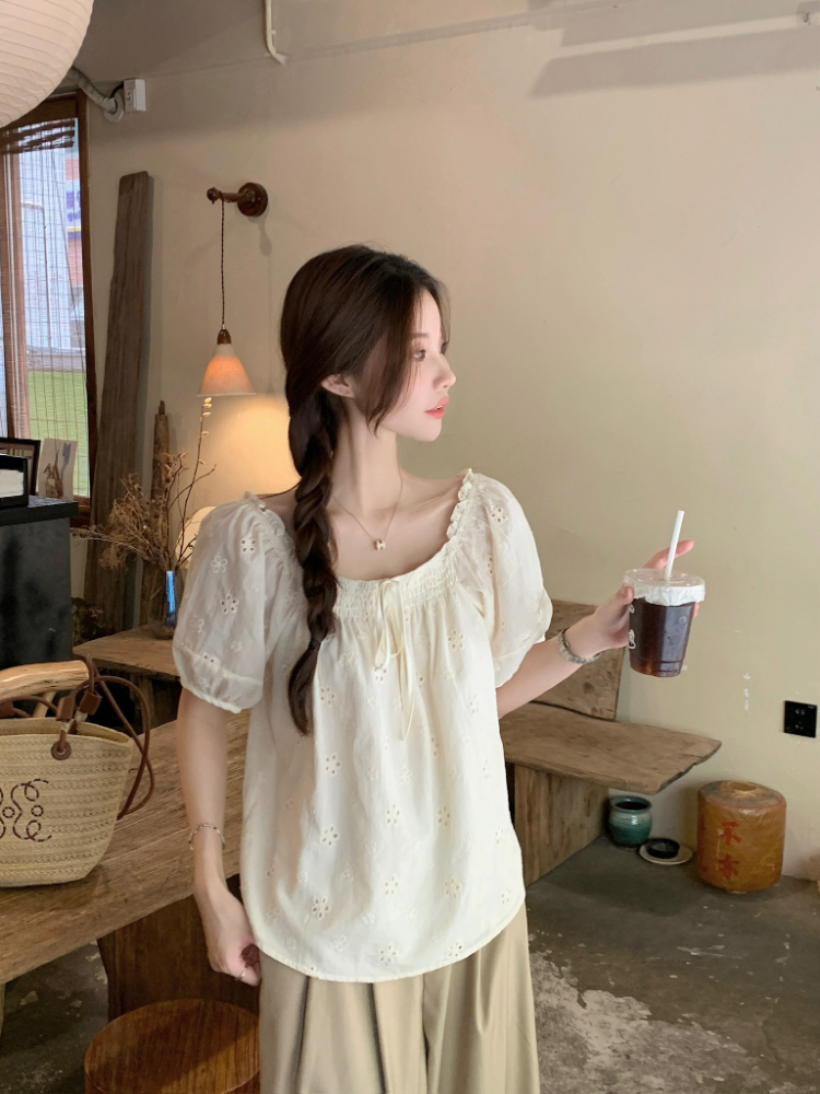 Square collar vacation shirt loose tops for women