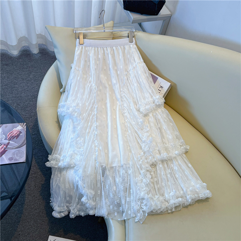 White lace skirt sweet princess long skirt for women