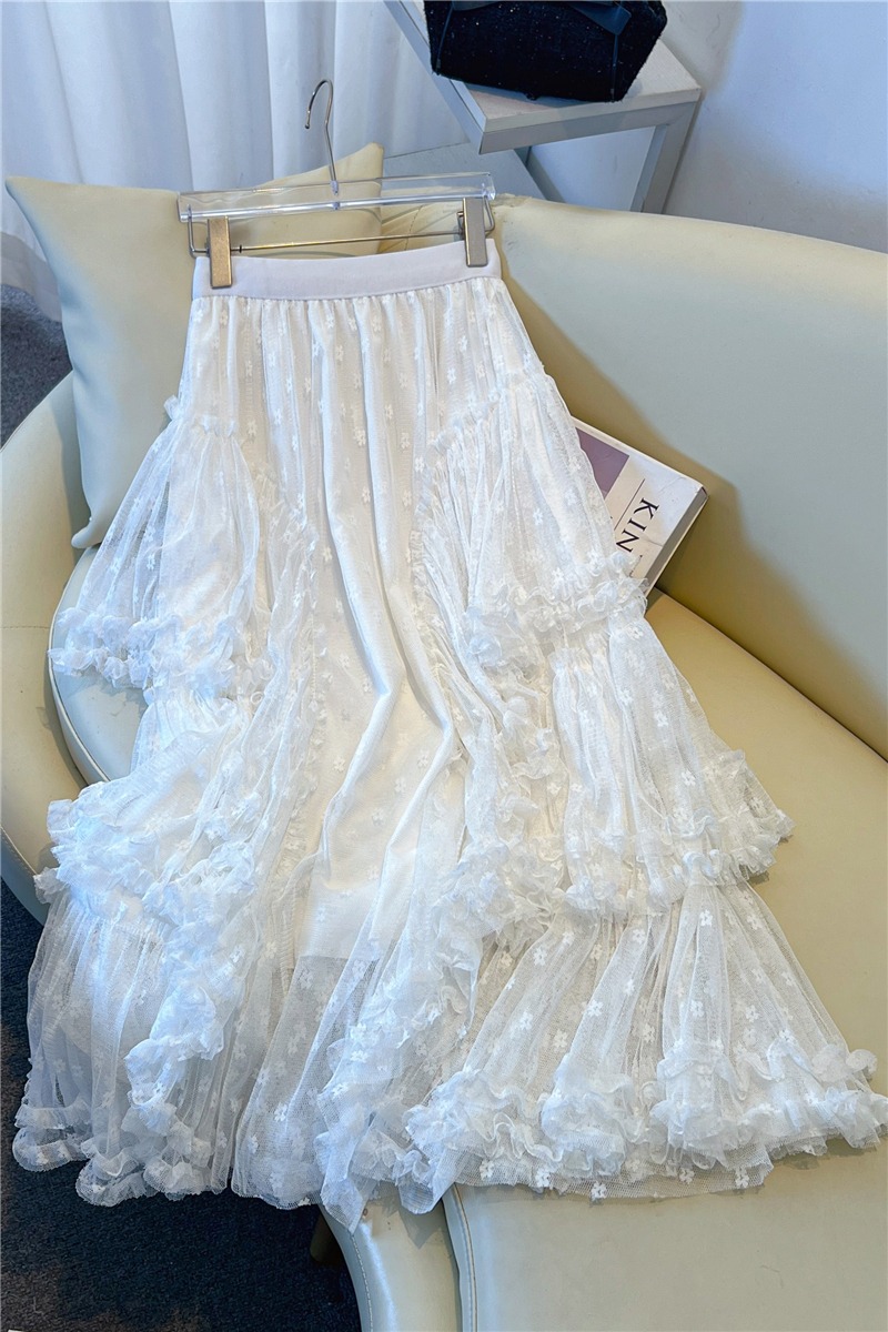 White lace skirt sweet princess long skirt for women