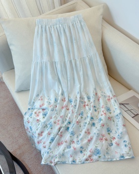 A-line high waist lace hollow long embroidery skirt