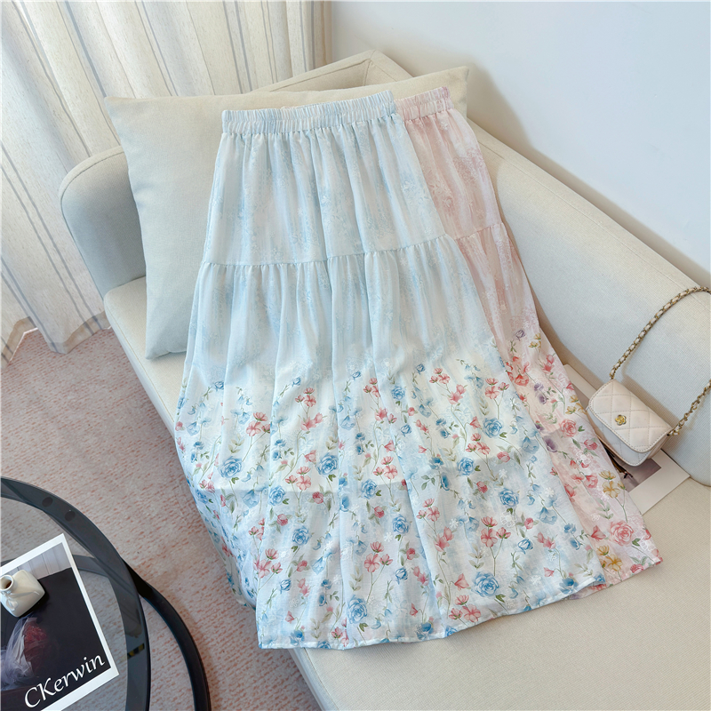 A-line high waist lace hollow long embroidery skirt