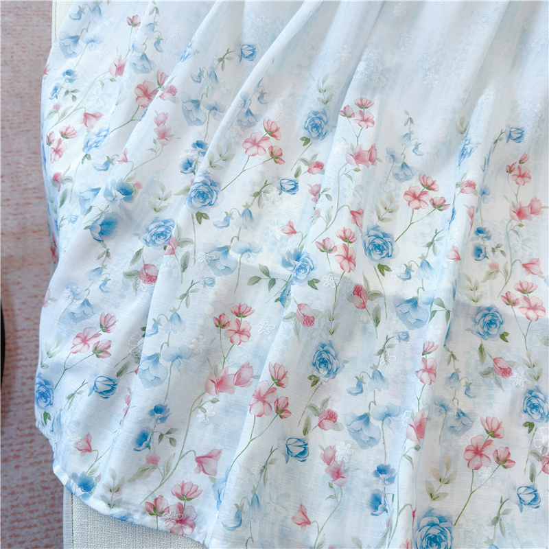 A-line high waist lace hollow long embroidery skirt