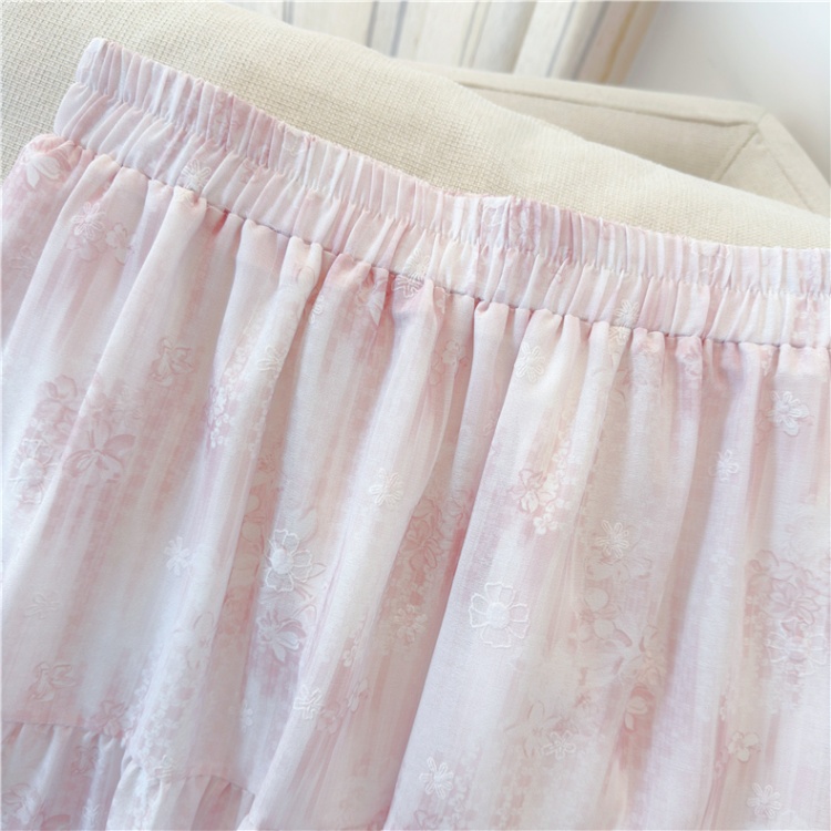 A-line high waist lace hollow long embroidery skirt