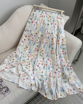Long summer slim A-line floral high waist skirt for women