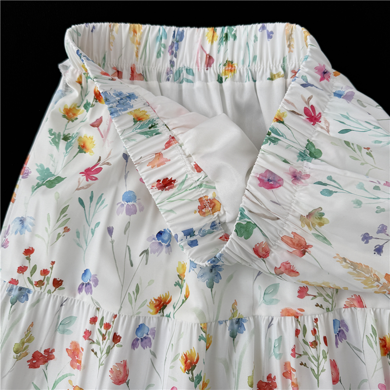 Long summer slim A-line floral high waist skirt for women