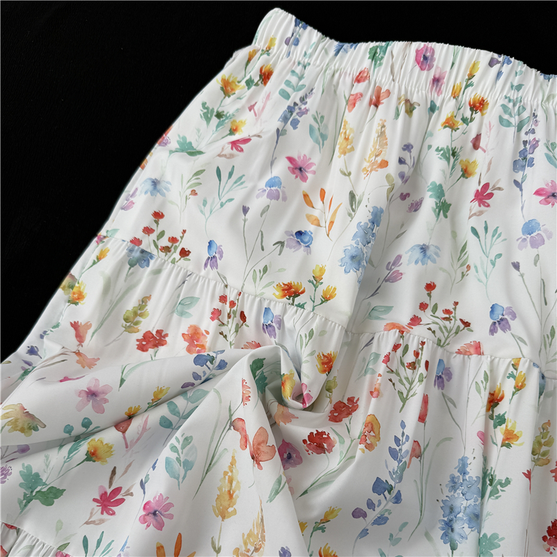 Long summer slim A-line floral high waist skirt for women