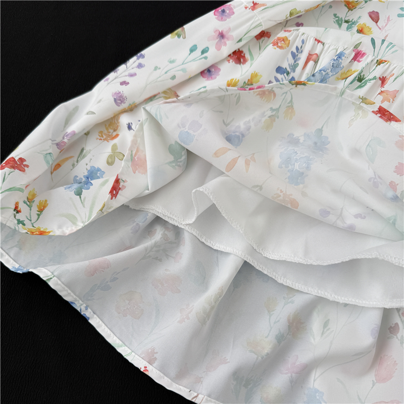Long summer slim A-line floral high waist skirt for women