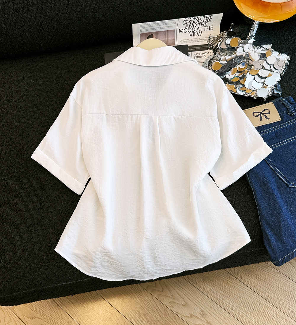 Splice lapel niche shirt summer Pseudo-two tops for women