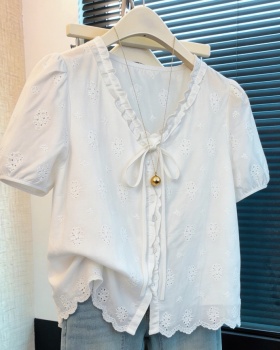 Summer short sleeve small shirt embroidery tops for women