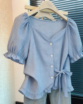 Frenum all-match tops summer square collar shirt for women
