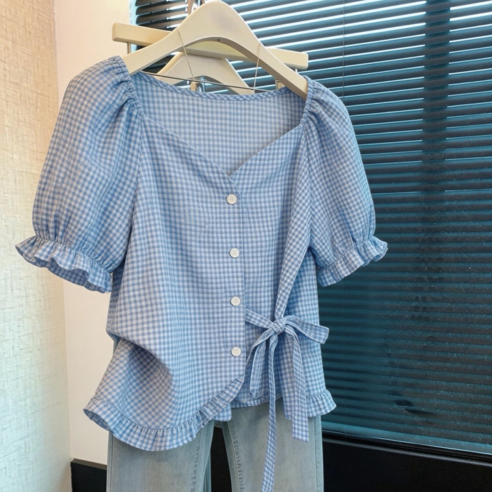Frenum all-match tops summer square collar shirt for women