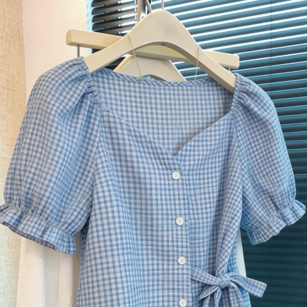 Frenum all-match tops summer square collar shirt for women
