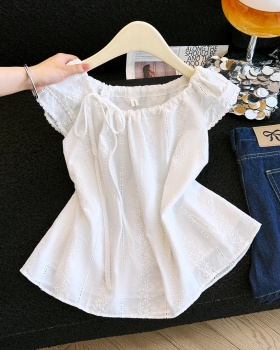 Short sleeve all-match shirt embroidery small shirt for women