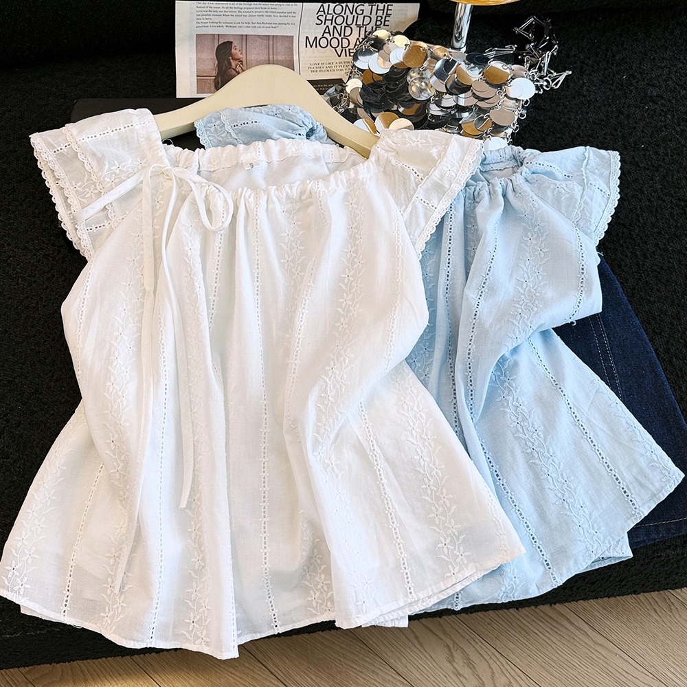 Short sleeve all-match shirt embroidery small shirt for women