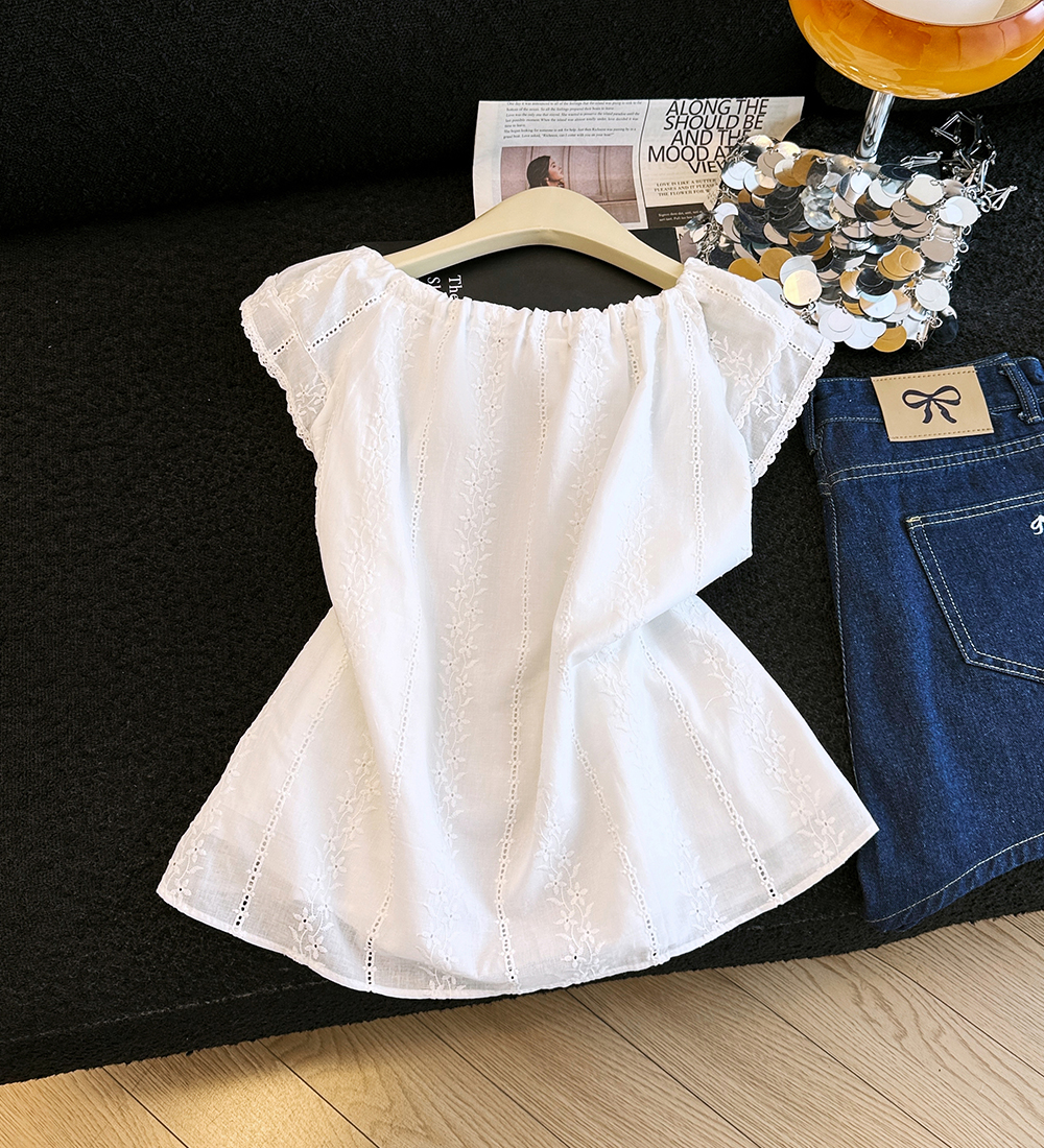 Short sleeve all-match shirt embroidery small shirt for women