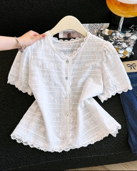 Embroidery splice tops summer short sleeve shirt