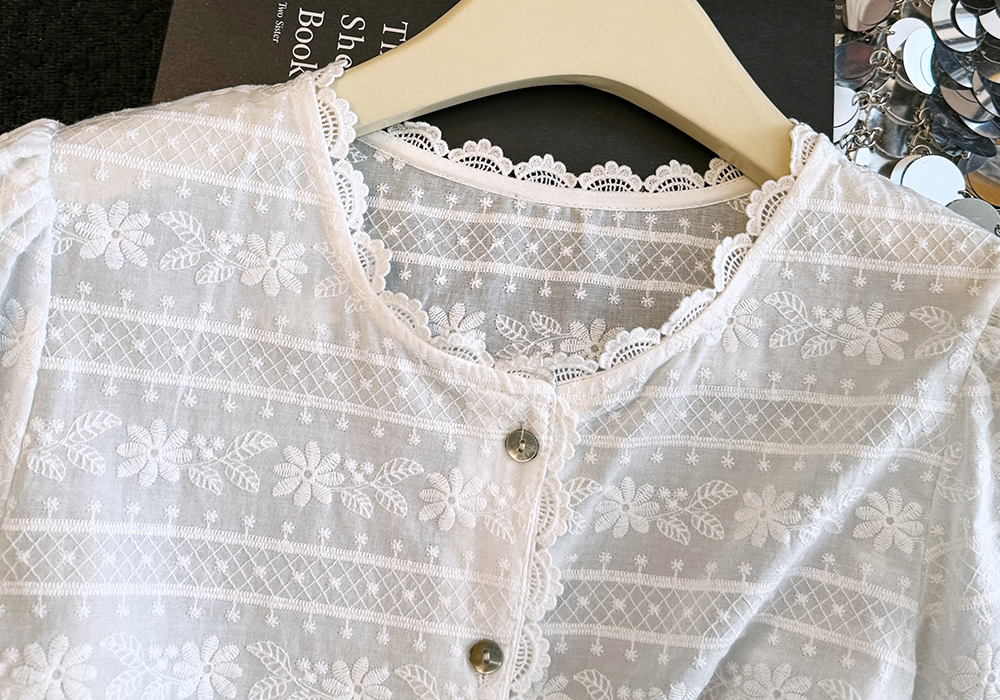 Embroidery splice tops summer short sleeve shirt