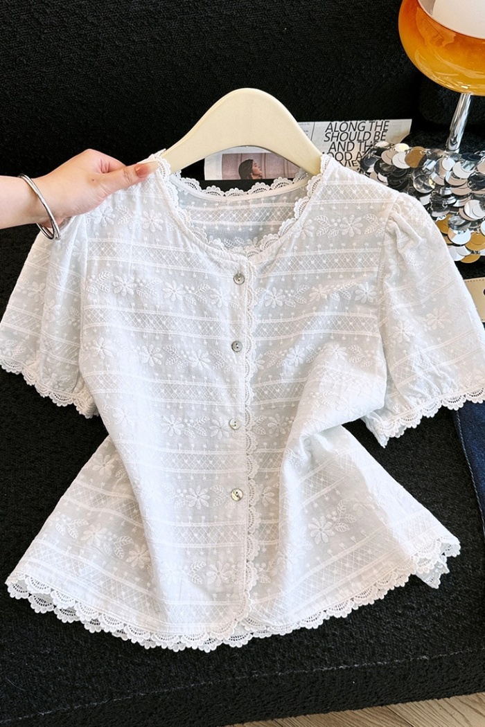 Embroidery splice tops summer short sleeve shirt
