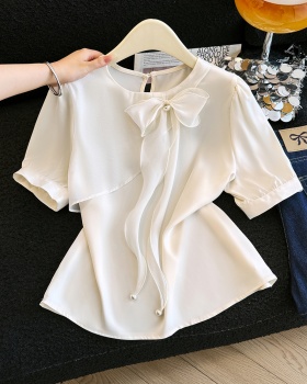 Summer beading small shirt short sleeve bow tops for women