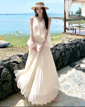 Seaside summer dress vacation pleated long dress