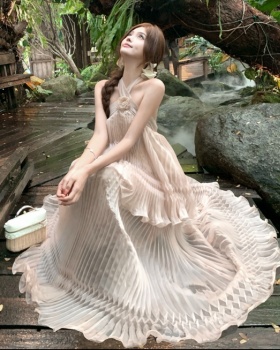 Vacation summer France style long dress romantic halter shawl