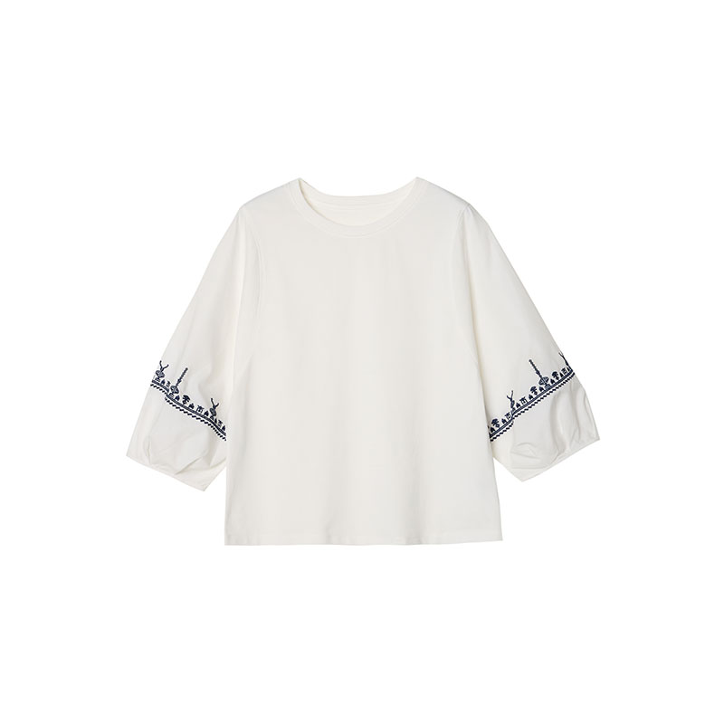 National style embroidery tops white T-shirt for women