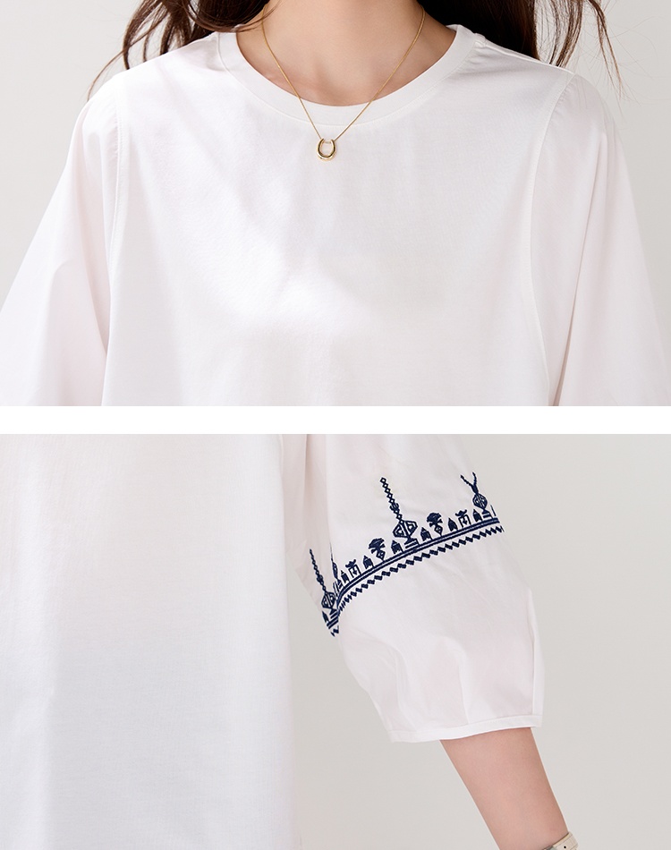 National style embroidery tops white T-shirt for women