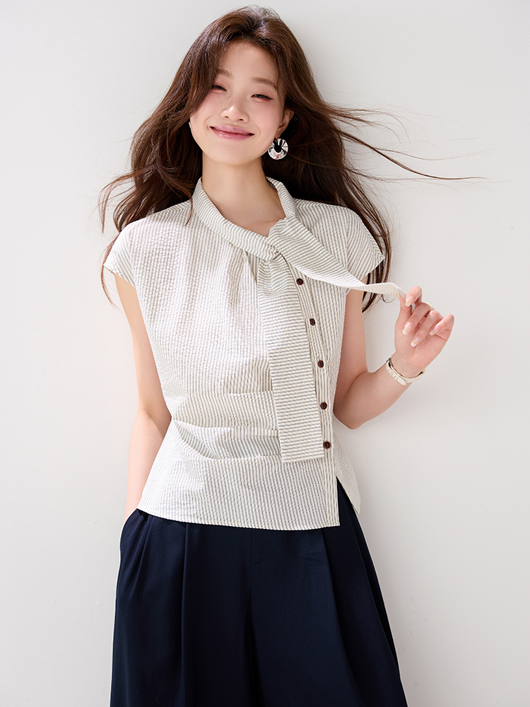 Cotton summer shirt streamer tops for women