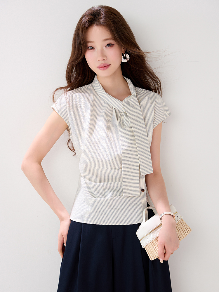 Cotton summer shirt streamer tops for women