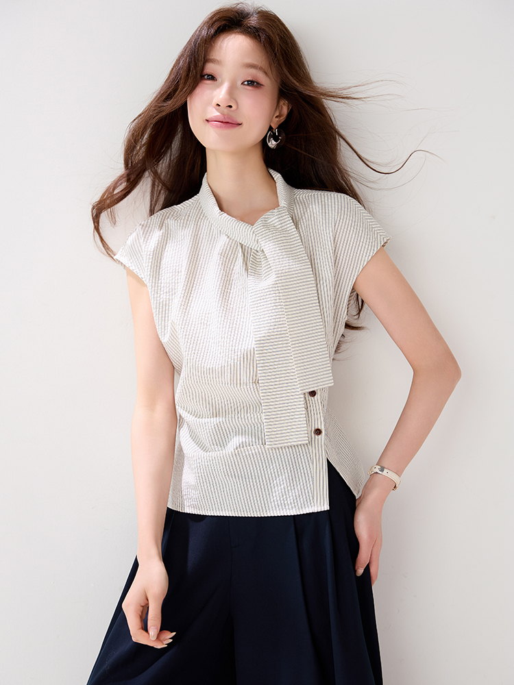 Cotton summer shirt streamer tops for women