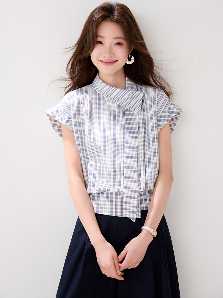 Temperament summer shirt plaid streamer tops