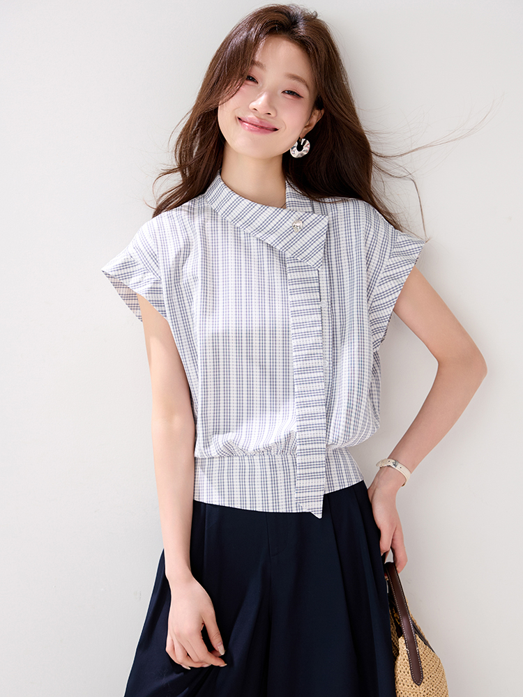 Temperament summer shirt plaid streamer tops