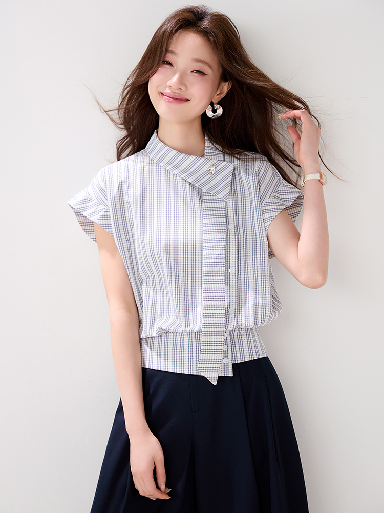 Temperament summer shirt plaid streamer tops