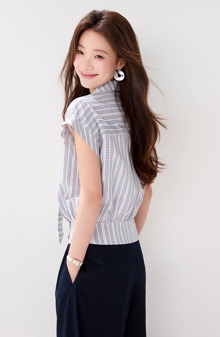 Temperament summer shirt plaid streamer tops
