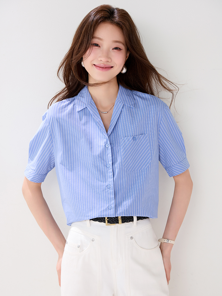 Short sleeve niche tops stripe business suit