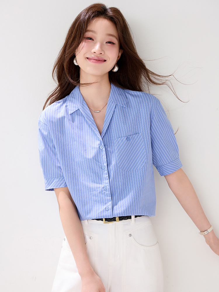 Short sleeve niche tops stripe business suit